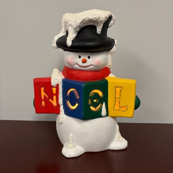 Vintage Ceramic Snowman Lights Up 8” Winter Christmas Decor Lamp Electric - Picture 11 of 11